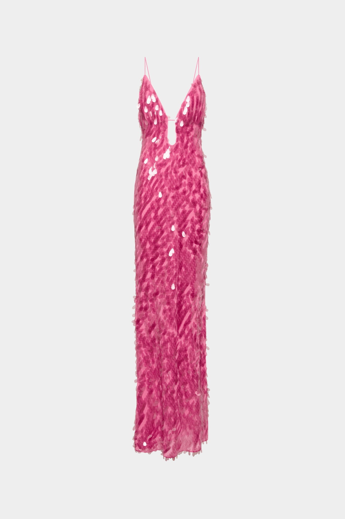 Safir Payetli Maxi Elbise-Pembe