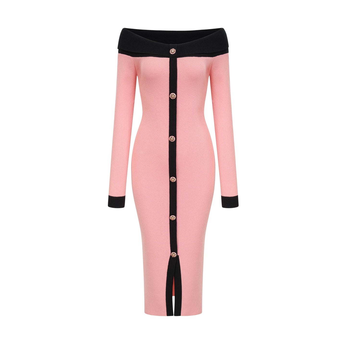 Carine Pembe Midi Örgü Elbise