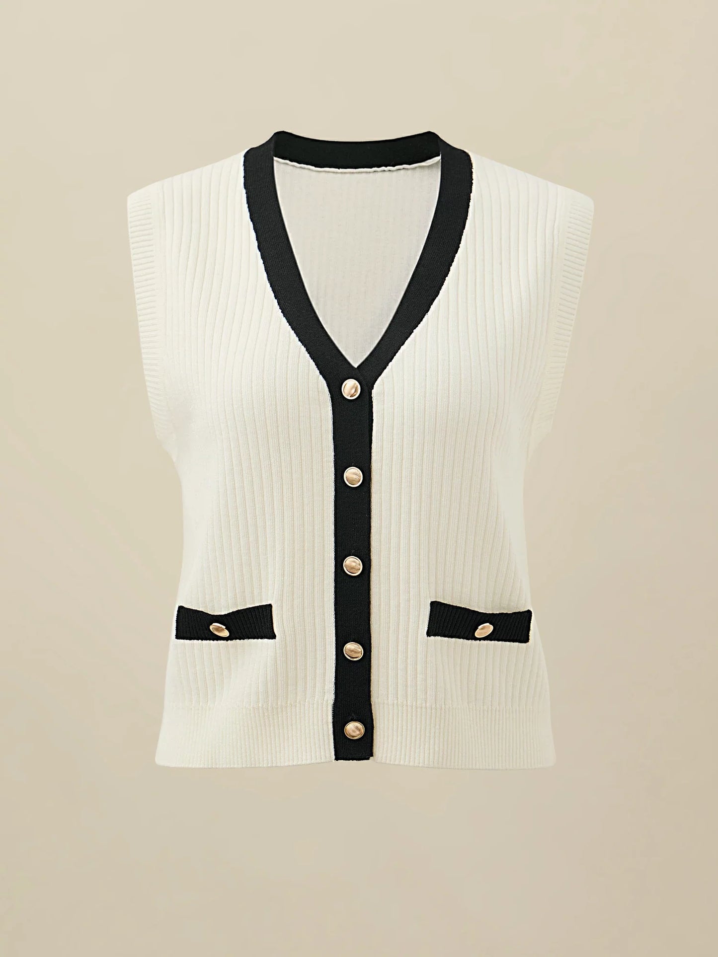 Yün Kolsuz Örme Kontrast Hırka Atlet