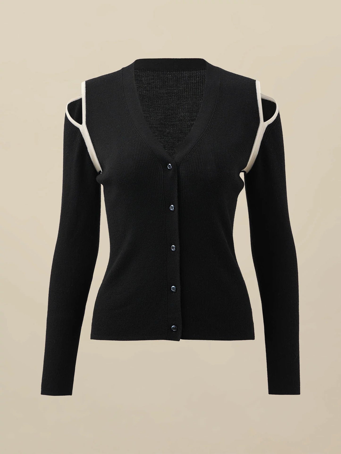 Yün & İpek Kontrastlı Kapalı Omuz Hırka