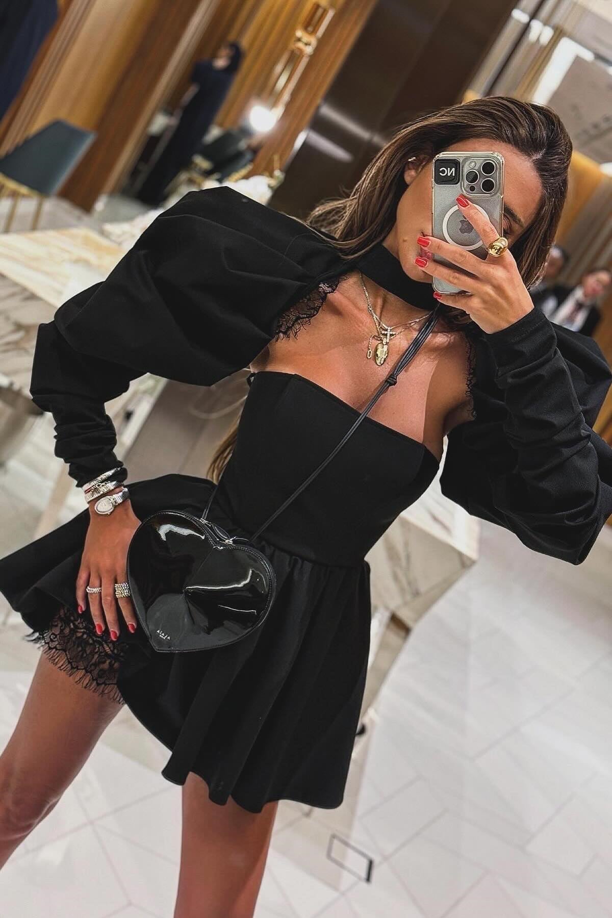 Bertha Puf Kol Mini Elbise Takım