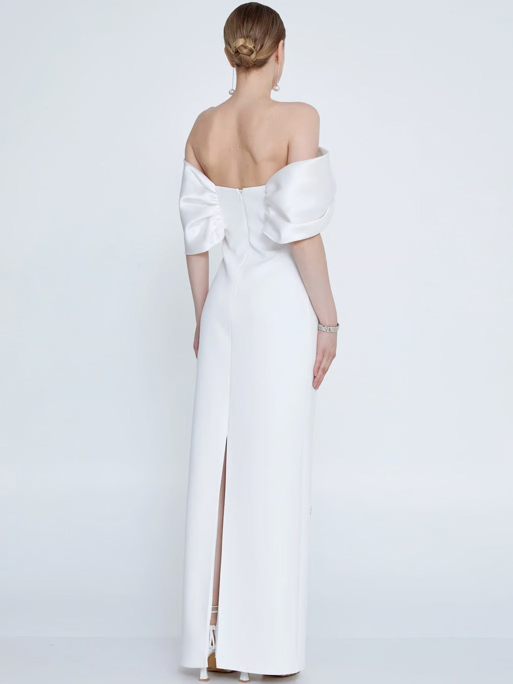 Emly Kristal Taş İşlemeli Maxi Elbise-Beyaz