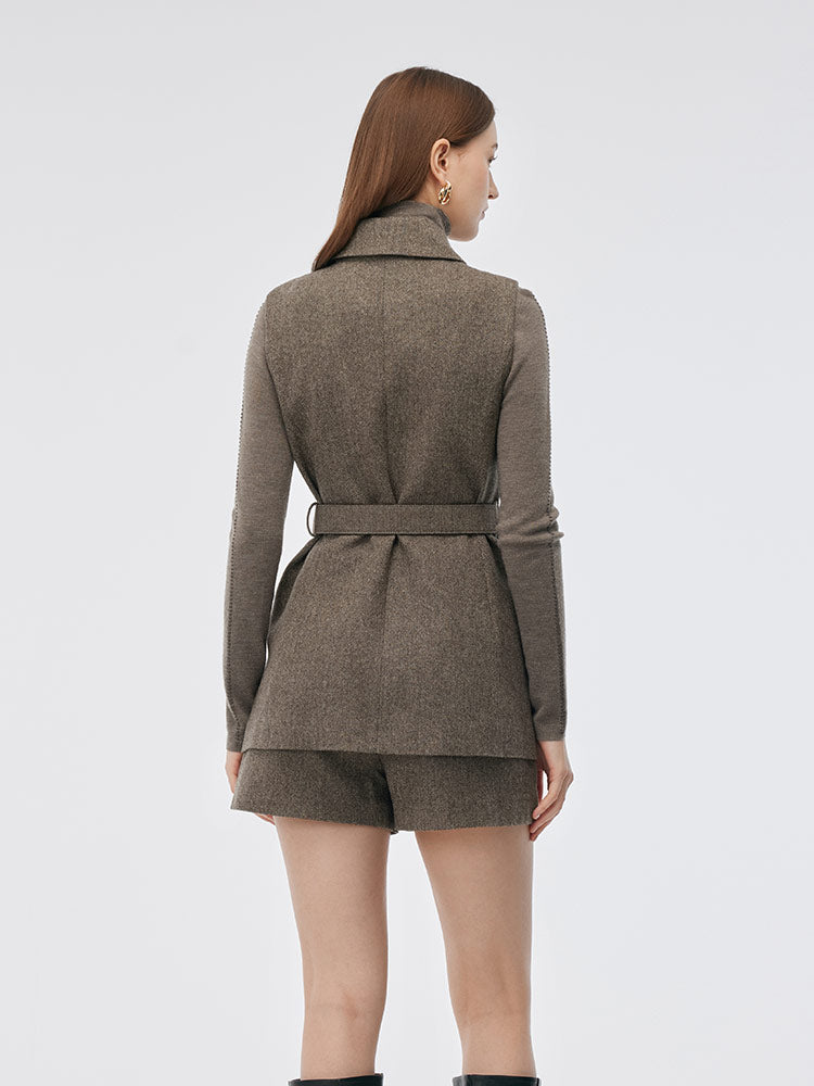 Yıkanabilir Yün Pelerin ve Yelek İki Parçalı Set