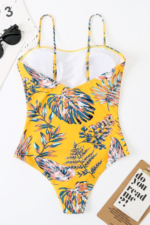 Yaprak Desenli Tek Parça Mayo