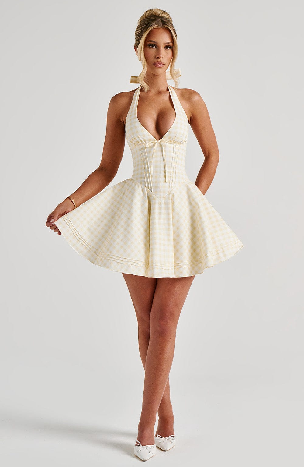 Doris Mini Elbise - Sarı Pötikare
