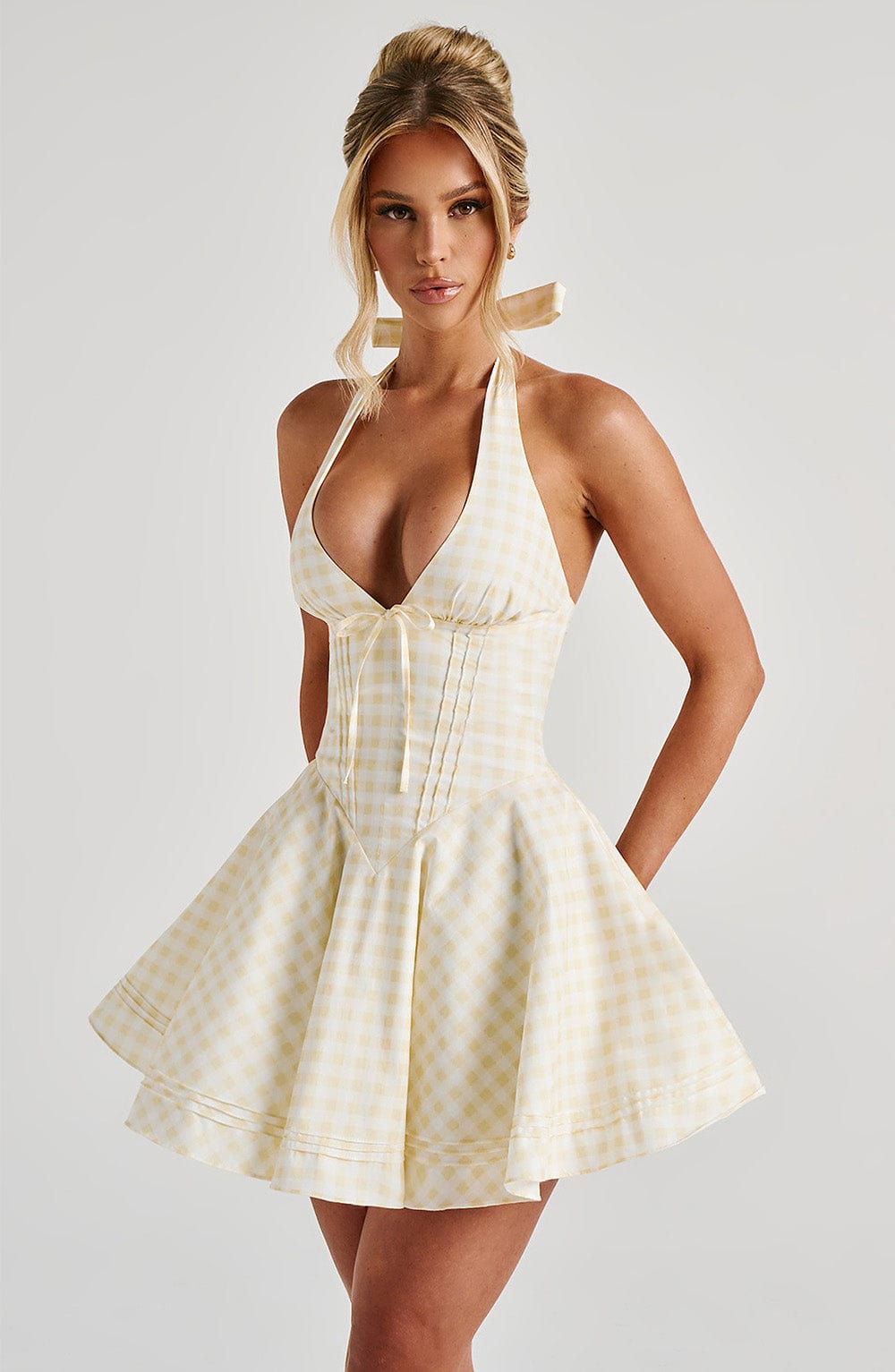 Doris Mini Elbise - Sarı Pötikare