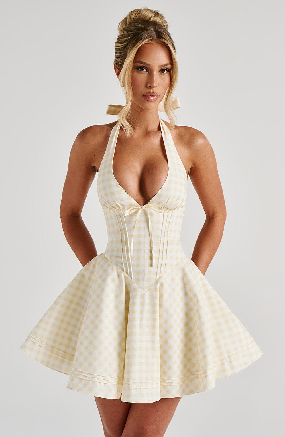 Doris Mini Elbise - Sarı Pötikare