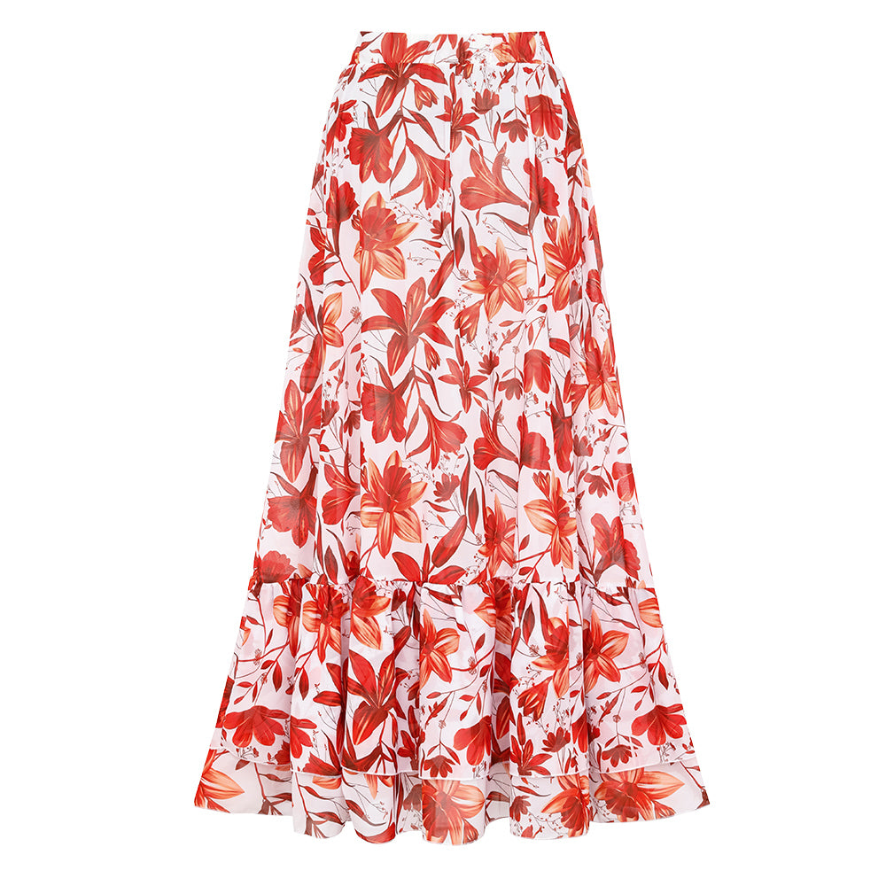 V Yaka Dantel Yukarı Baskılı Tek Parça Mayo-Pareo