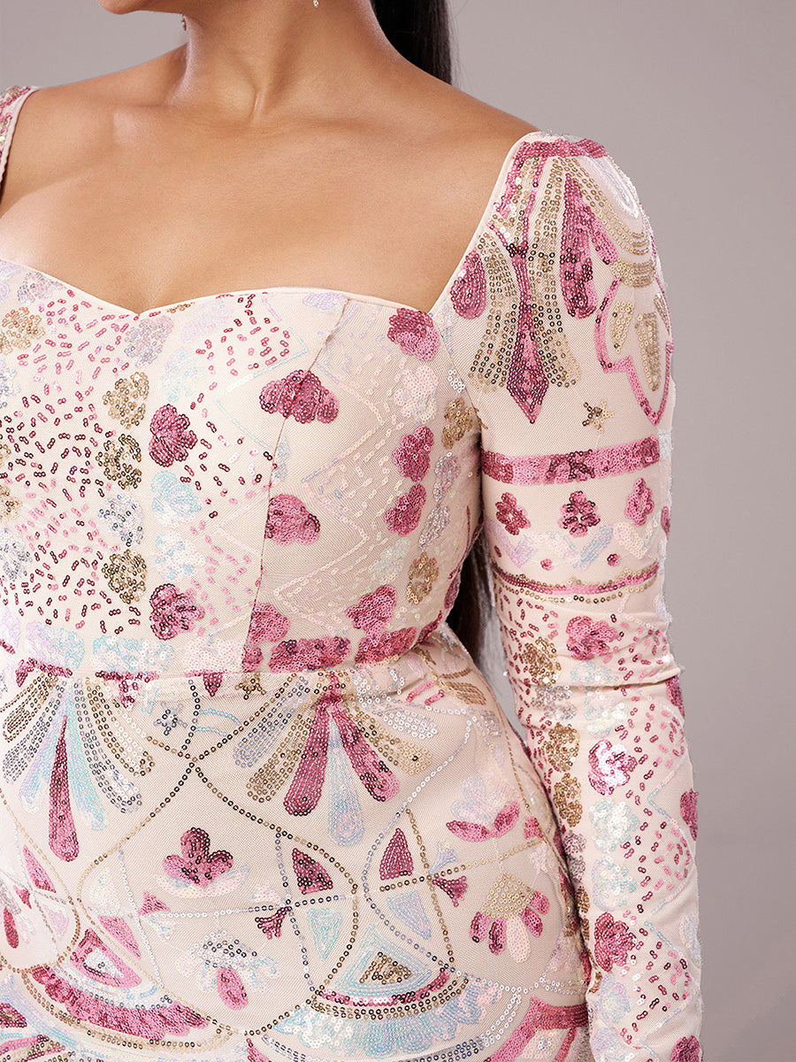 Sukienka midi Juno z kwadratowym dekoltem i długim rękawem