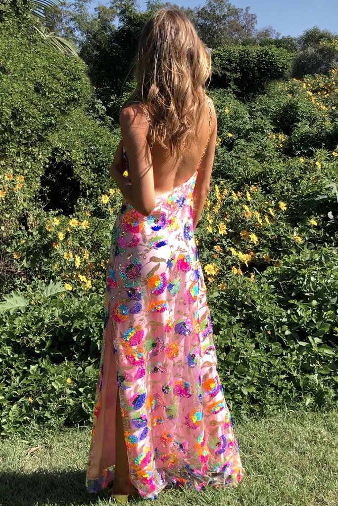 Fanny İşlemeli Pul Payetli Sırt Dekolteli Maxi Elbise
