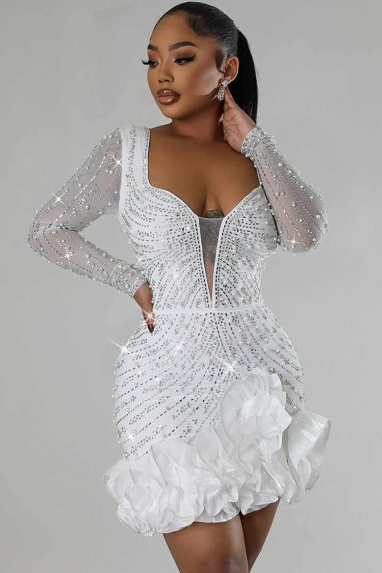 Dalma Boncuklu Fırfırlı Bodycon Mini Elbise