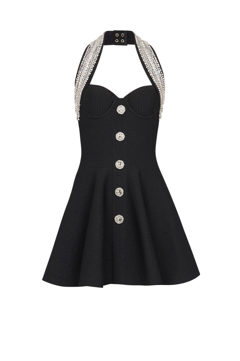 Patricia Crystal Süslemeli Halter Mini Örgü Elbise