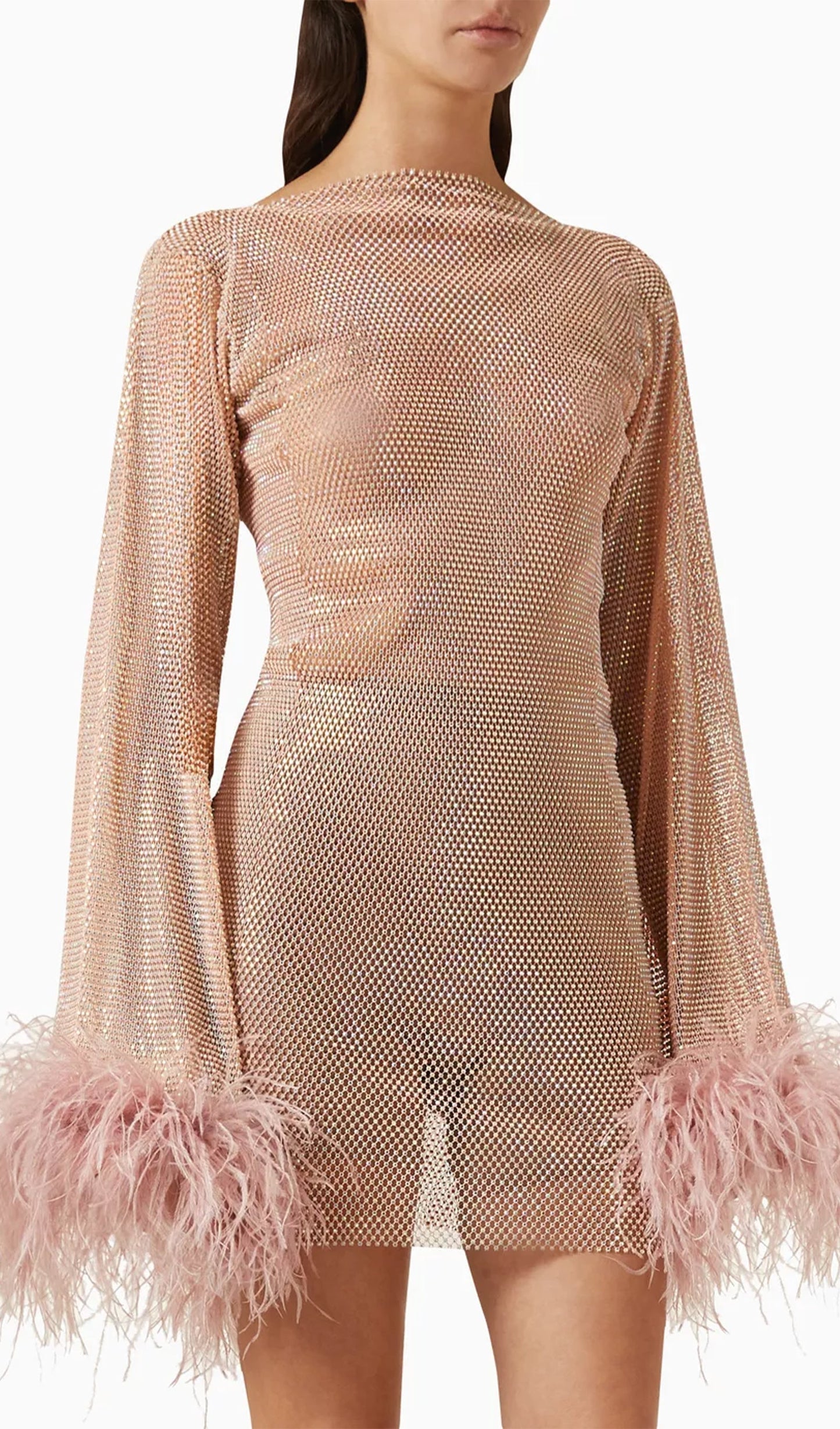 Şeffaf Rhinestone Mini Elbise
