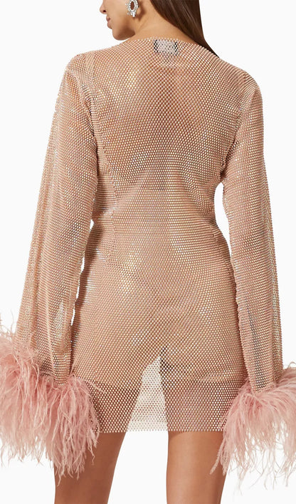 Şeffaf Rhinestone Mini Elbise