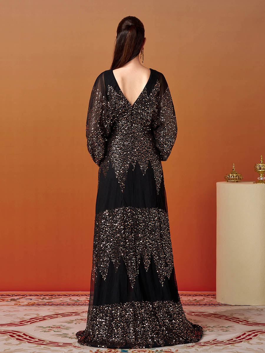 Yasmina Fener Kollu Yırtmaçlı Maxi Elbisesi