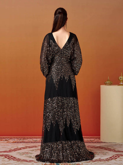 Yasmina Fener Kollu Yırtmaçlı Maxi Elbisesi