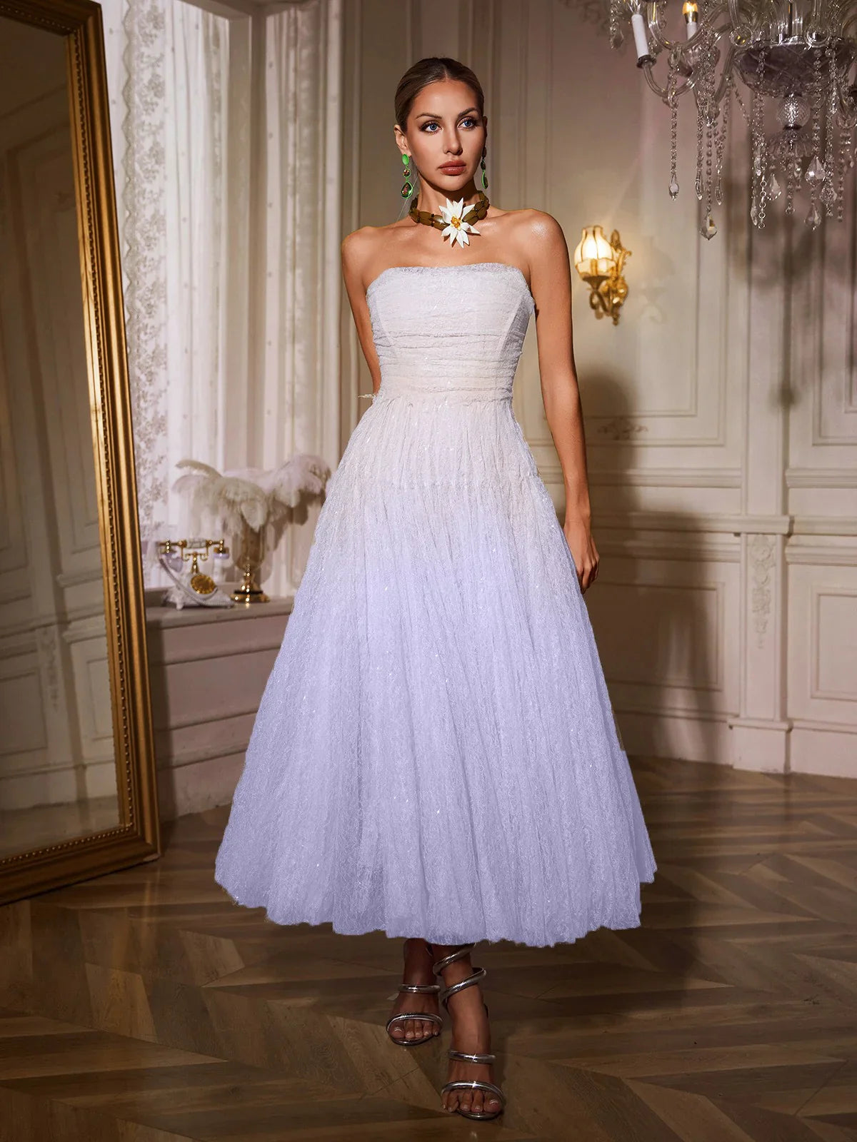 Parlak Mor Maxi Tül Elbise