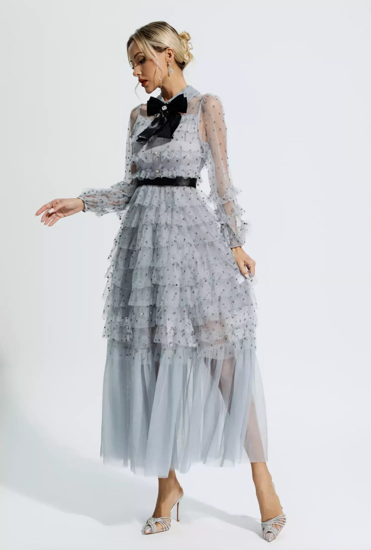 Fiyonklu File Maksi Elbise