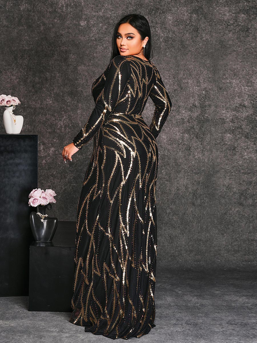 Thora Line Uzun Kollu Maxi Elbise