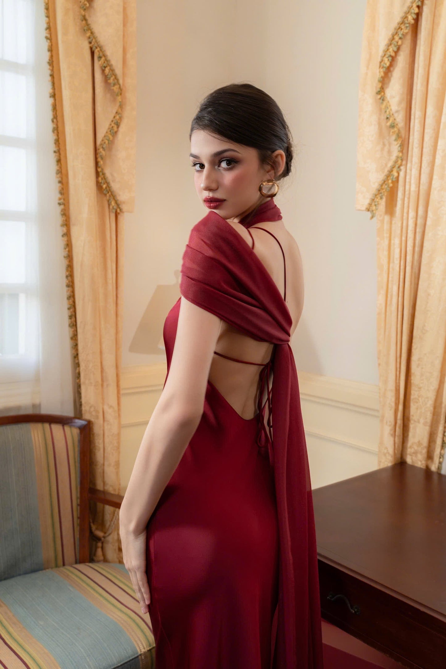 Iris Tek Omuzlu Drapeli Maxi Elbise