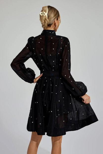 Amira Kristal Süslemeli Flare Mini Elbise