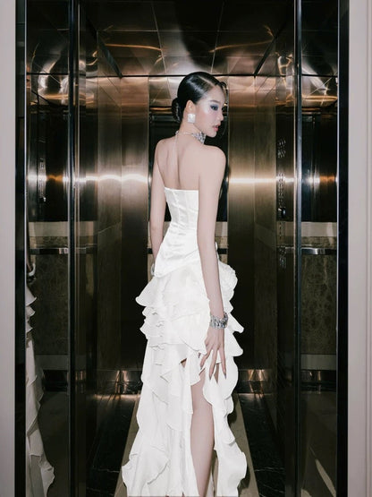 Belle Fırfırlı Kristal Maxi Elbise