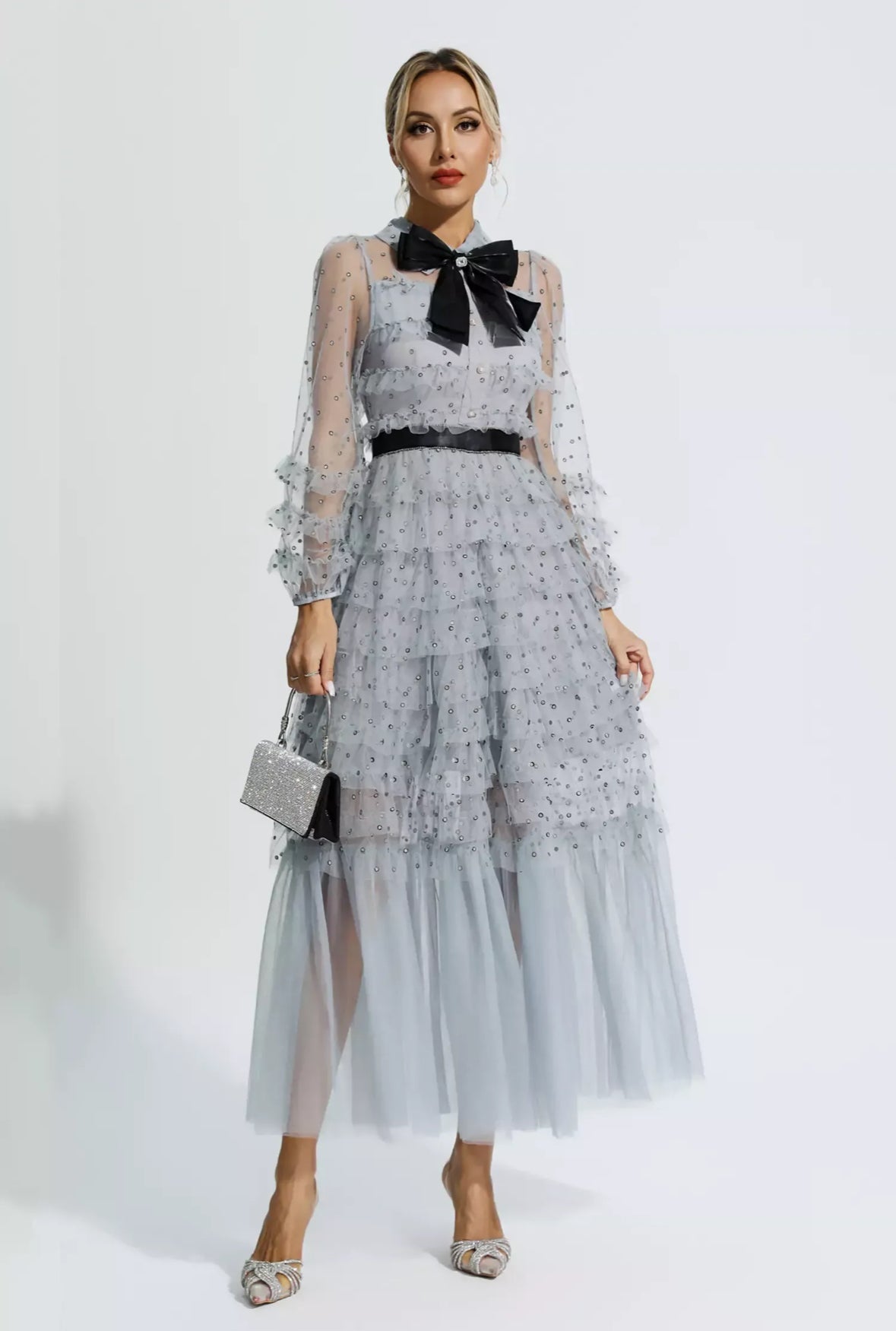 Fiyonklu File Maksi Elbise