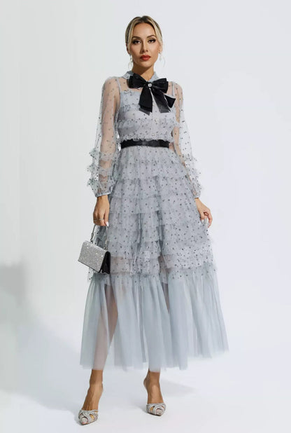 Fiyonklu File Maksi Elbise