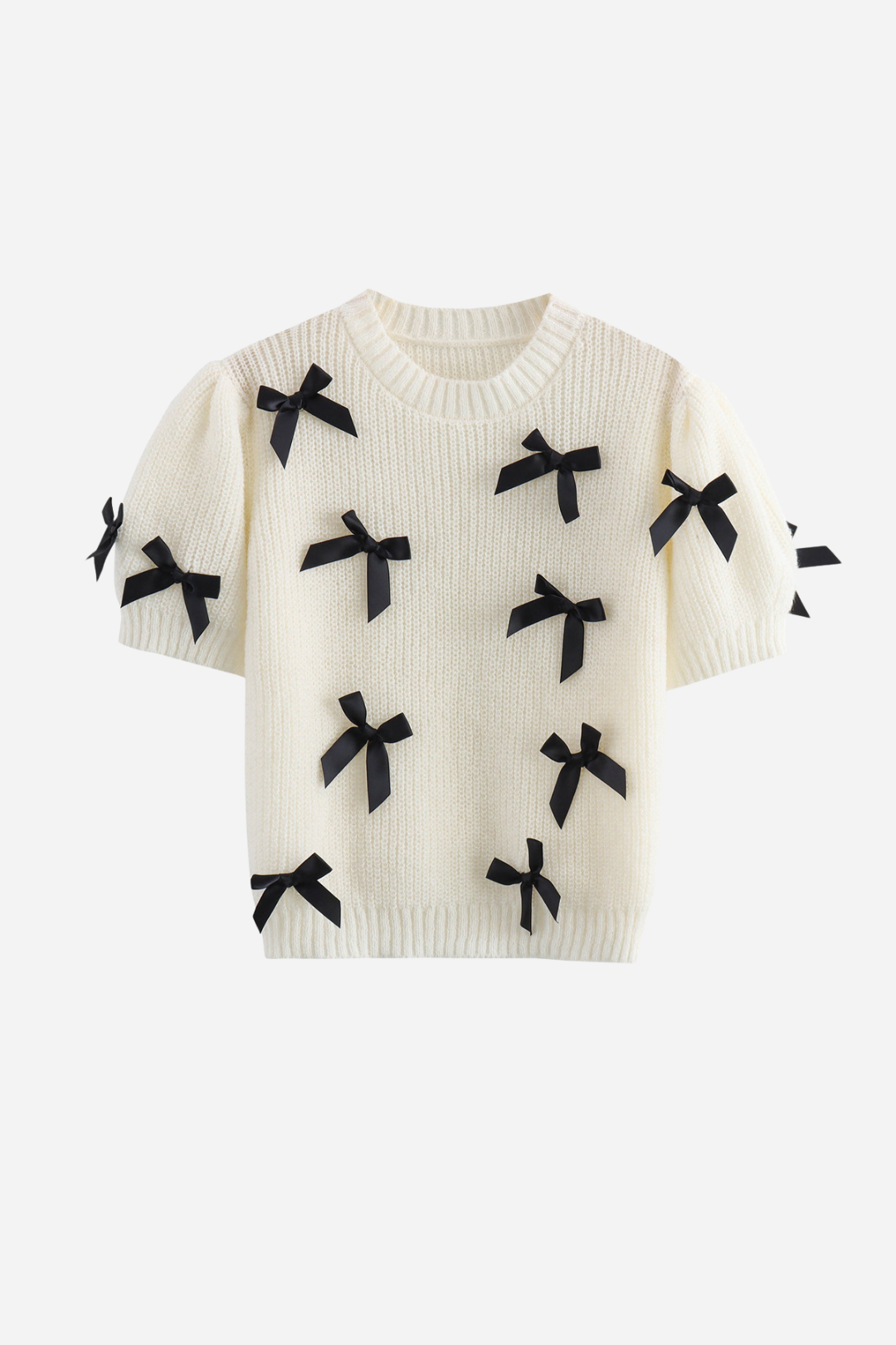 Sweter z krótkim rękawem i haftowaną kokardą