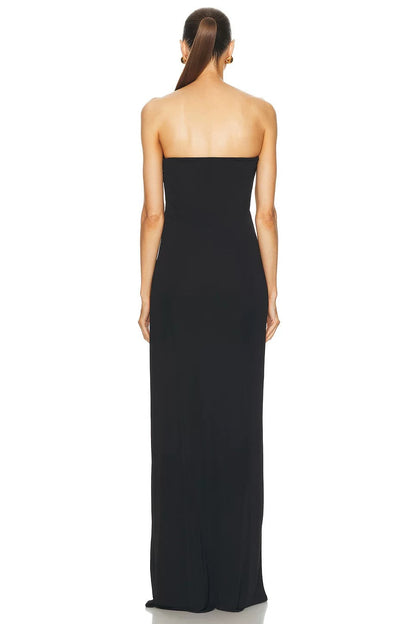 Straplez Bandaj Siyah  Maxi Elbise