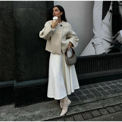 Tanith Ekru Yün Kısa Kaban