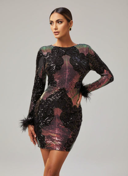 Quintessa Tüy Kollu Mini Elbise