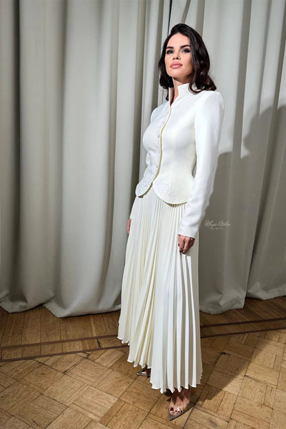 Christine Nakışlı Pileli Maxi Etek Takımı