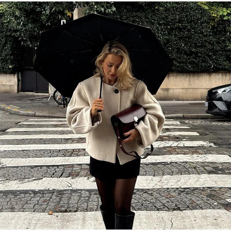 Tanith Ekru Yün Kısa Kaban