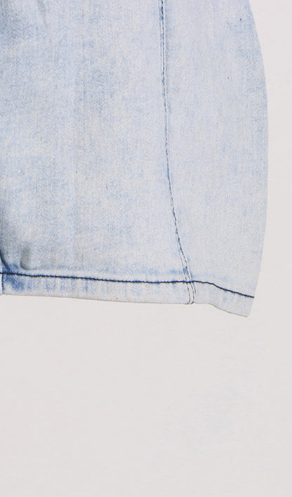 Çiçekli Omuzları Açık Denim Mini Elbise
