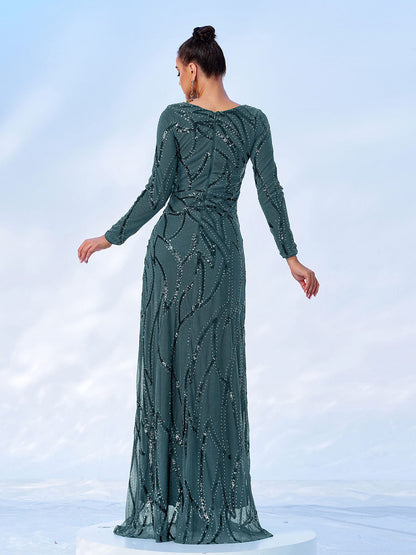 Thora Line Uzun Kollu Maxi Elbise