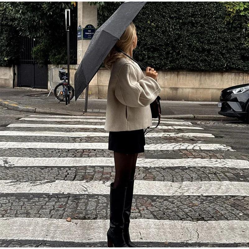 Tanith Ekru Yün Kısa Kaban