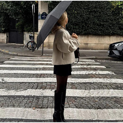 Tanith Ekru Yün Kısa Kaban