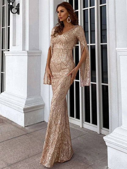 Dahlia Bölünmüş Kollu  Maxi Elbisesi