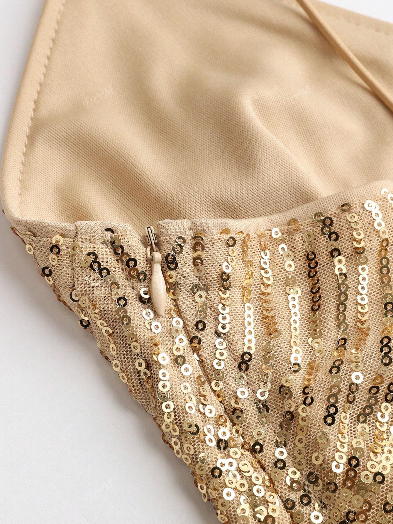 Ione Kolsuz Payetli V Yaka Maxi Elbise