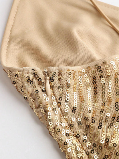 Ione Kolsuz Payetli V Yaka Maxi Elbise