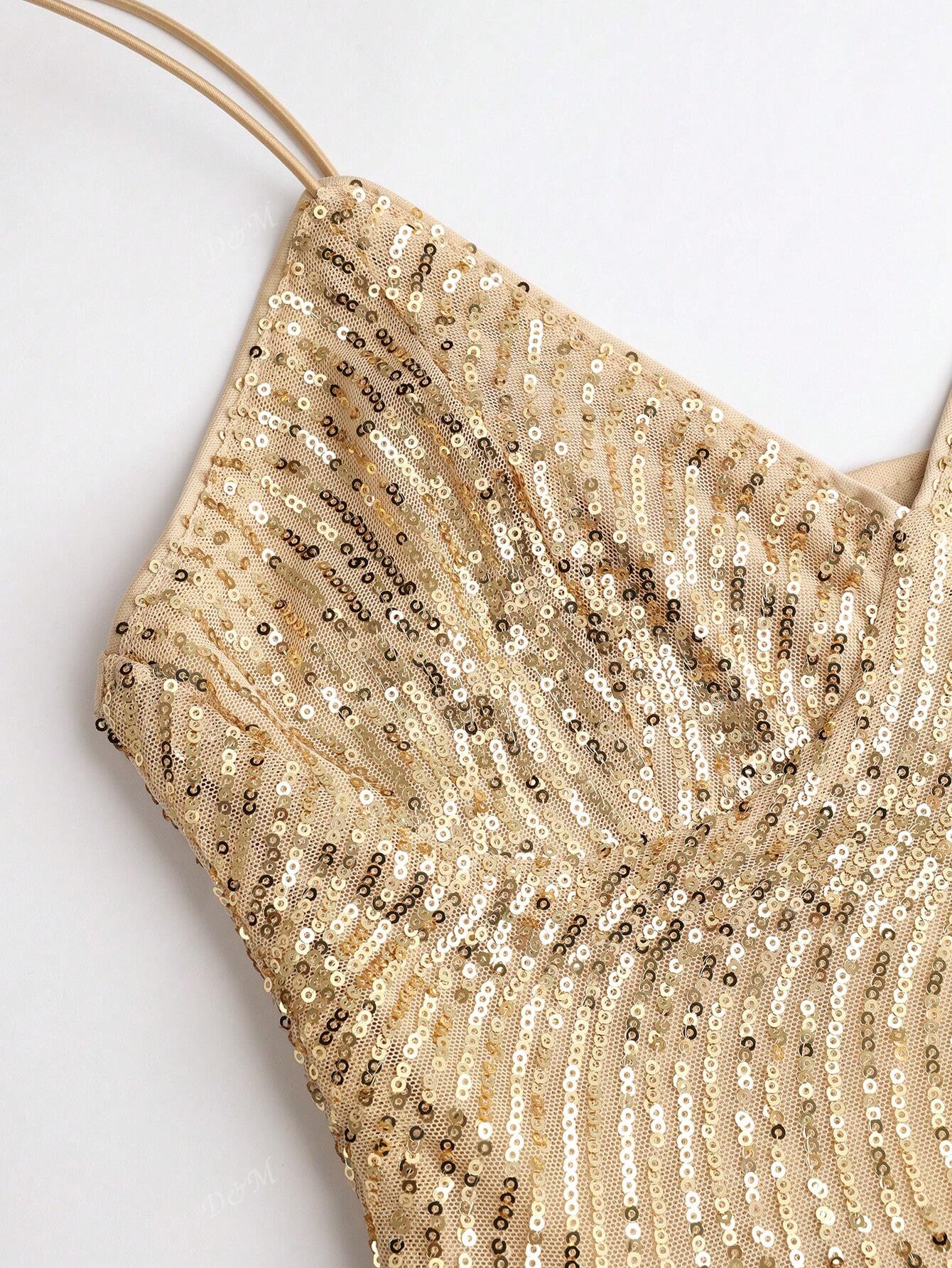 Ione Kolsuz Payetli V Yaka Maxi Elbise