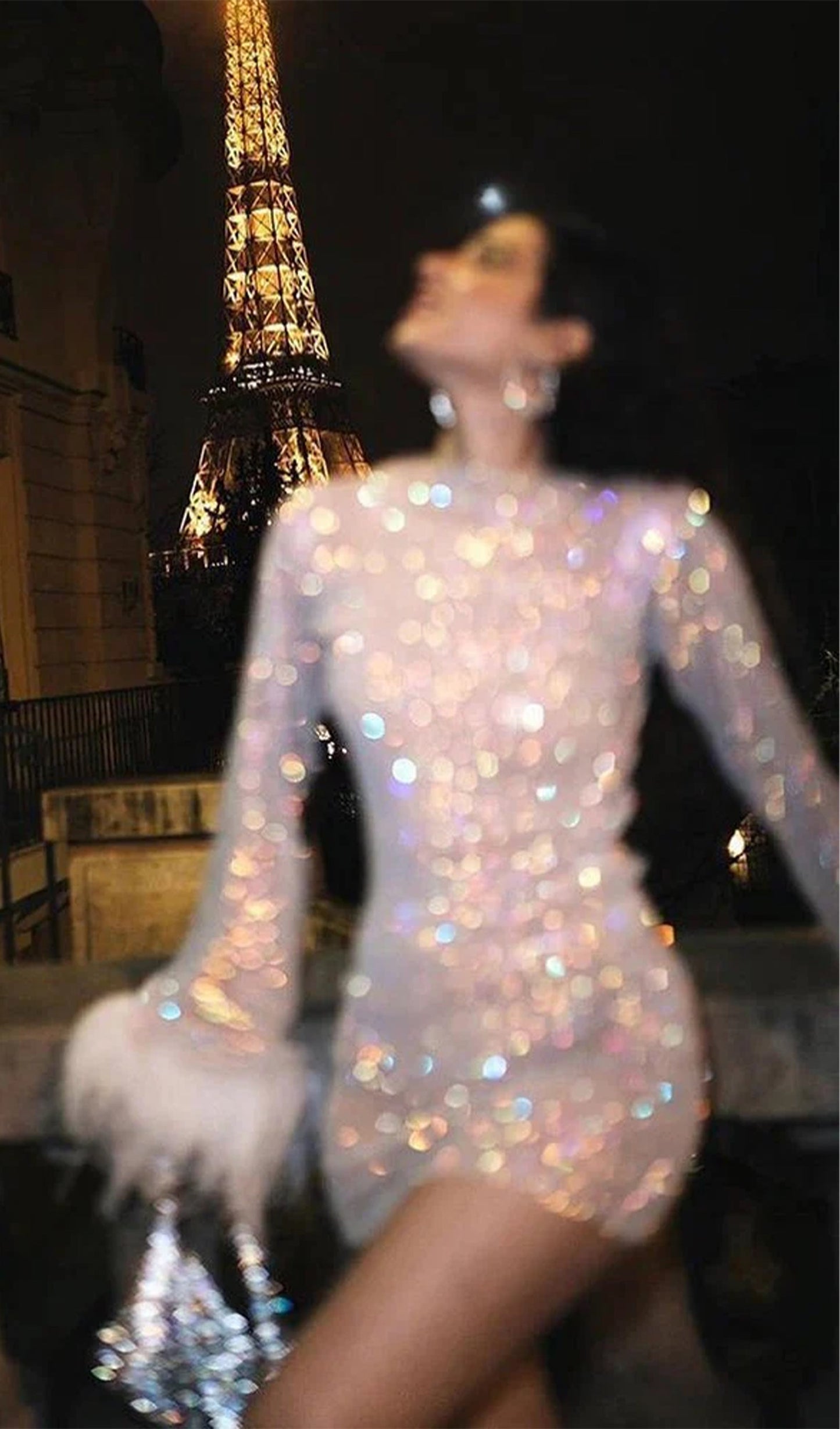 Şeffaf Rhinestone Mini Elbise