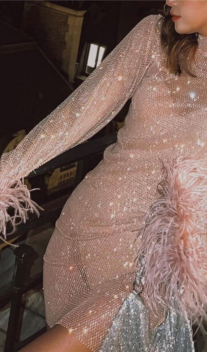Şeffaf Rhinestone Mini Elbise