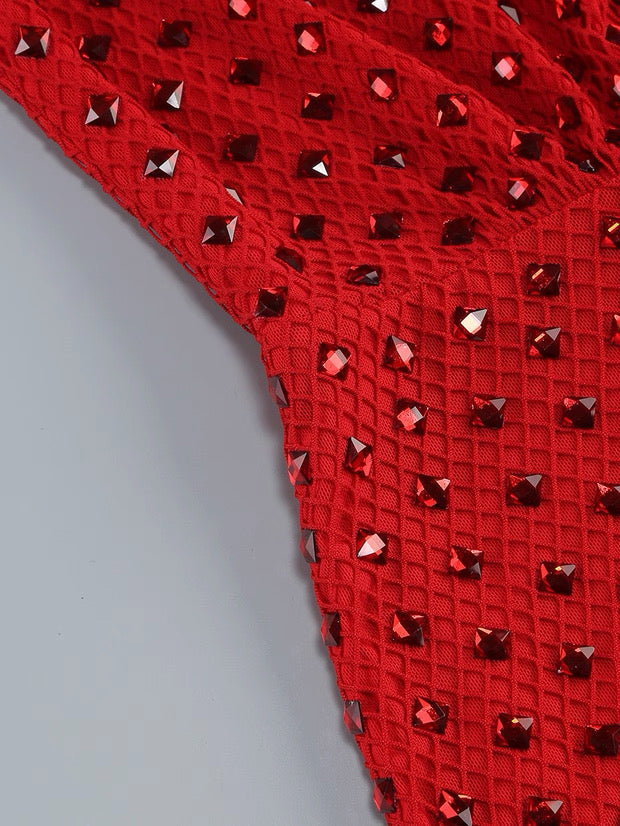 Czerwona kryształowa sukienka midi Rose