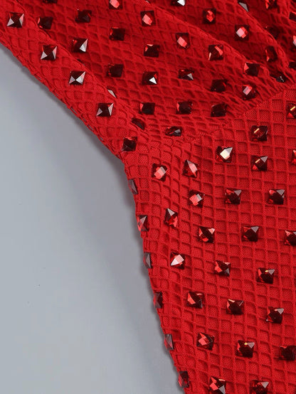 Czerwona kryształowa sukienka midi Rose