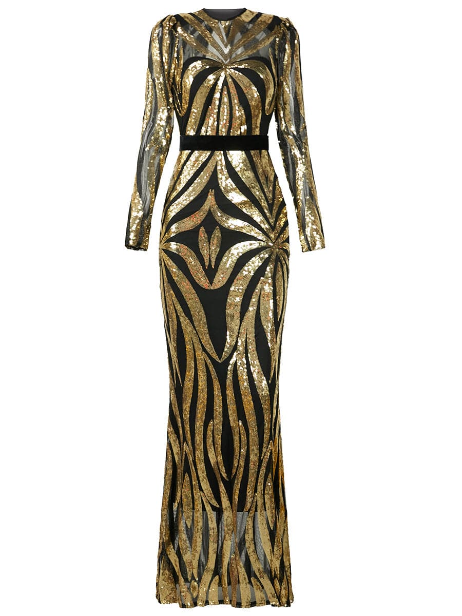 Aeliana Geometrik Payetli Maxi Elbise