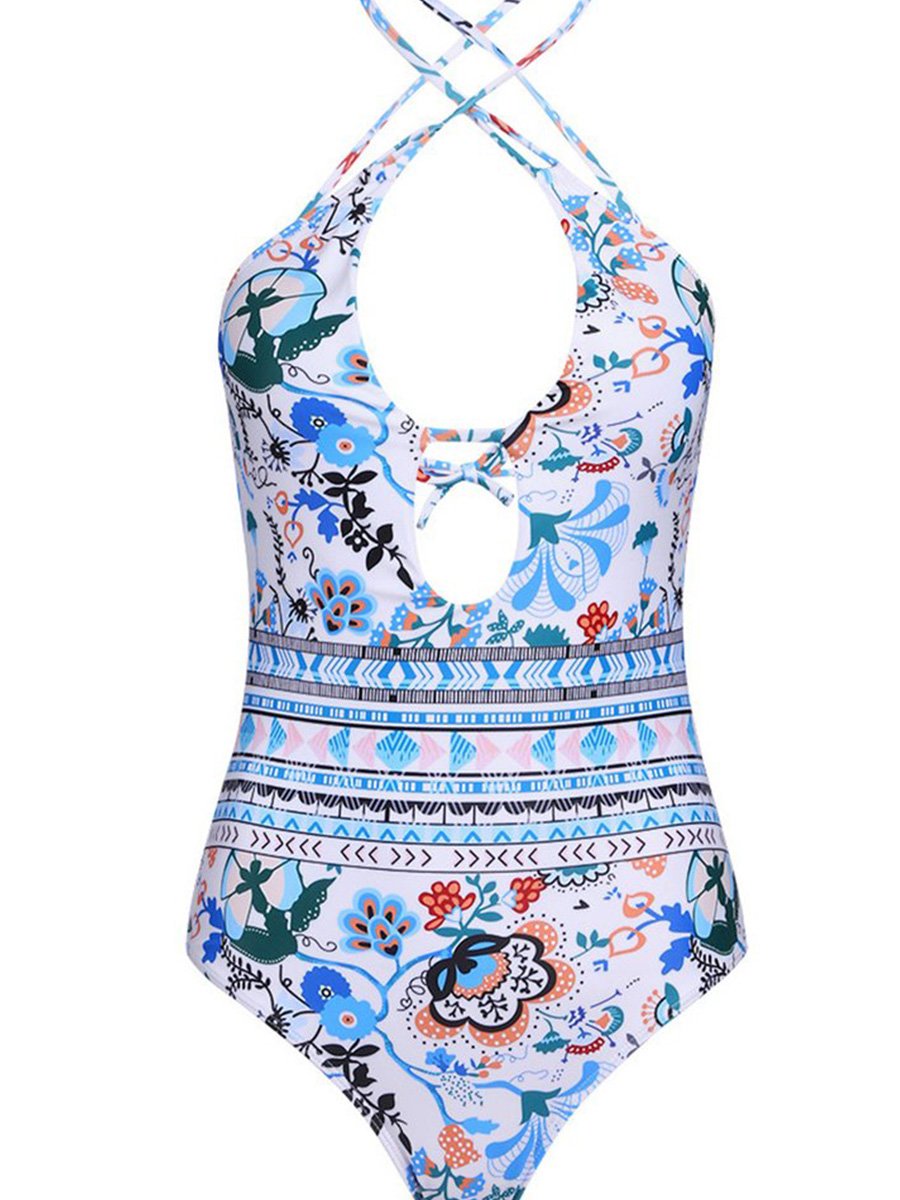 Çiçek Baskı Crisscross Strappy Mayo