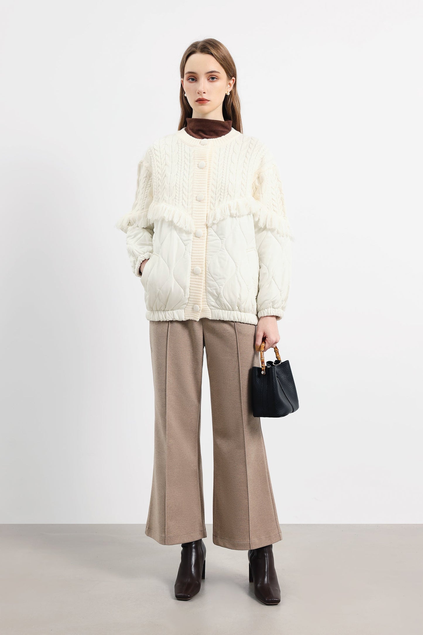 Kurtka dzianinowa z frędzlami Aran 