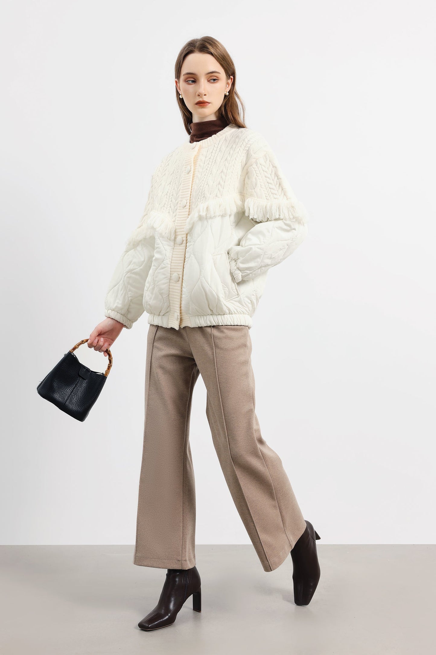 Kurtka dzianinowa z frędzlami Aran 